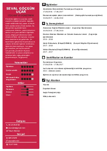 Coğrafya Öğretmeni CV Örnekleri cv indir